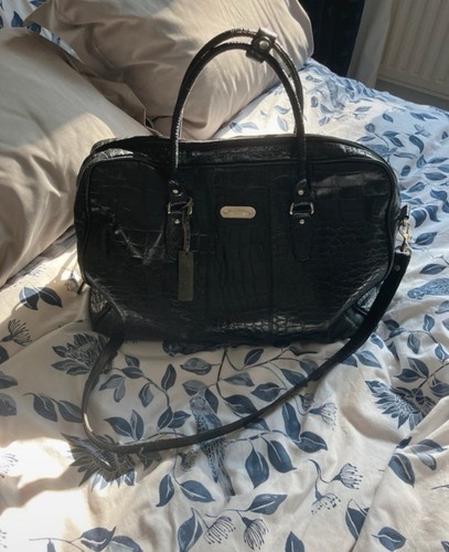 Black leather weekend bag - black,