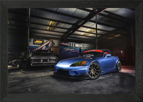 Blue honda s2000 framed wall - blue,