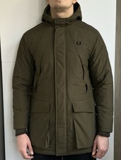 Fred Perry Men’s Parka Jacket Hooded - Khaki Green - Size S (Fits M)