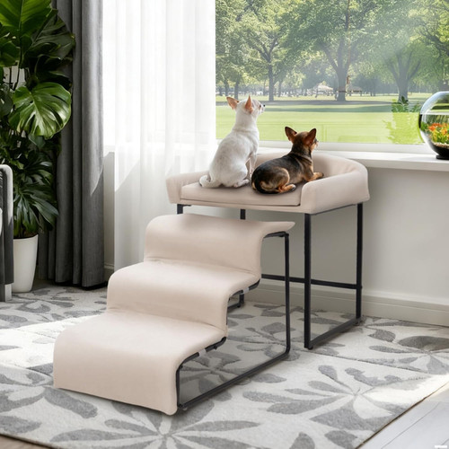 Dog window perch with stairs - window,