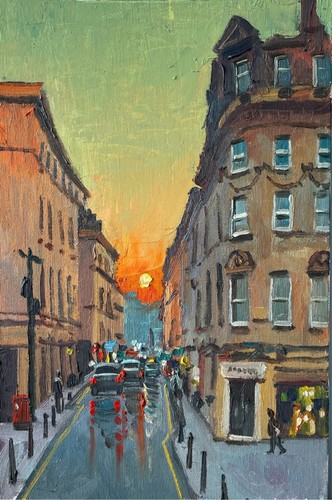 Sunset bath oil painting - sunset, in