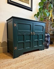 Solid Wood Painted Sideboard Vintage Dark Green Cupboard Alcove Small