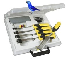 STANLEY Dynagrip Wood Chisel Set Strike Cap 5 Pce Honing Guide + Stone STA516421