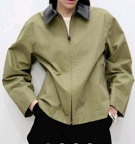 Mango khaki green cotton zip - khaki,