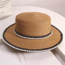 Boater Hat with Pearl Trim in