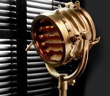 Vintage Brass Tripod Floor Lamp – Industrial Spotlight Style