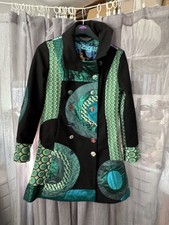 Desigual Green/Black Oriental Style Pattern Coat Size 40 Chest - VGC