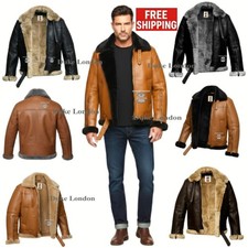 Men's B3 Raf Real Sheep Skin Leather Jacket Aviator Flying Bomber Coat Flyer