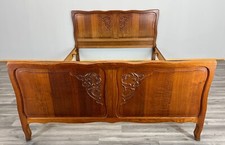 Bed - Vintage French Louis XV Double Bed Frame Oak Carved Headboard  Lot 3789