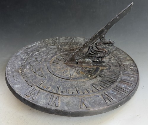 Weathered garden metal sundial - metal,