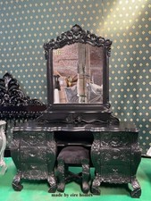 UK Stock Black French Gothic Oriental Rococo style Dressing table miror & stool