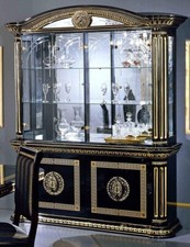 New Versace Rosella Italian High Gloss 4 Door Display Cabinet In Black & Gold