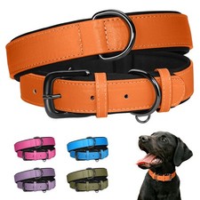 XS-XL Bright Colors PU Leather Dog Collars Soft Padded Adjustable for Pet Puppy