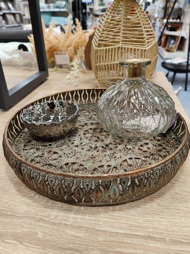 Antique metal decorative tray - metal,
