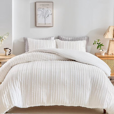 White Boho Duvet Cover Set King Size, Striped Textured Duvet Cover Tufted Beddin