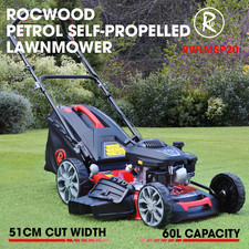 Petrol Lawnmower Self Propelled RocwooD 173cc 20" Inch Mower Mulching Garden 60L