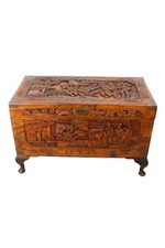 Antique Carved Chinese Camphor Wood Chest - Vintage Asian Coffee Table TV Stand
