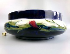 Large Moorcroft Bowl / Planter "Pansy Bud" Pattern. Art Deco Green signature 13"