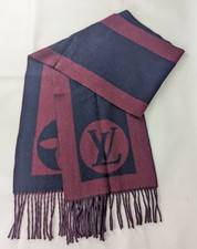 Louis Vuitton Cashmere Unisex Muffler Scarf Lv Logo Blue Made in Italy.