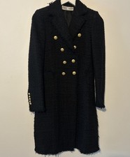 Zara Coat Black Textured Boucle Double Breaded Jacket Long XS Xtra Small Uk 6 8