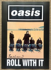 Bonehead Oasis hand signed Roll With It official poster Noel Liam Gallagher    