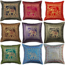 Indian Bohemian Mandala Silk Brocade Ethnic Cushion Covers Elephant 16" Square