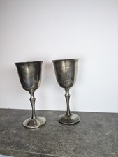 Set of 2 Vintage Grenadier Silver Plated Goblets Wine Glasses  Communion Cups