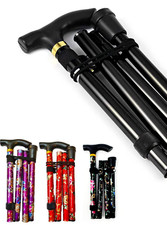 Easy Adjustable Folding Cane Flower Style & Plain Design Walking Stick UK Seller