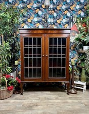Antique Victorian Mahogany Glazed Bookcase Display Cabinet Cabriole Leg Leaded