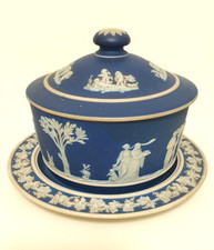 Antique Wedgwood blue jasper ware dairy pot jam pot