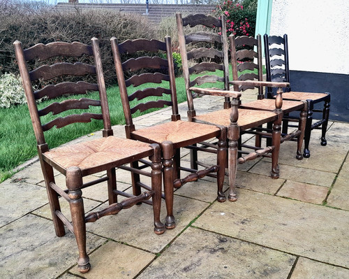Set vintage carved oak - set, 5