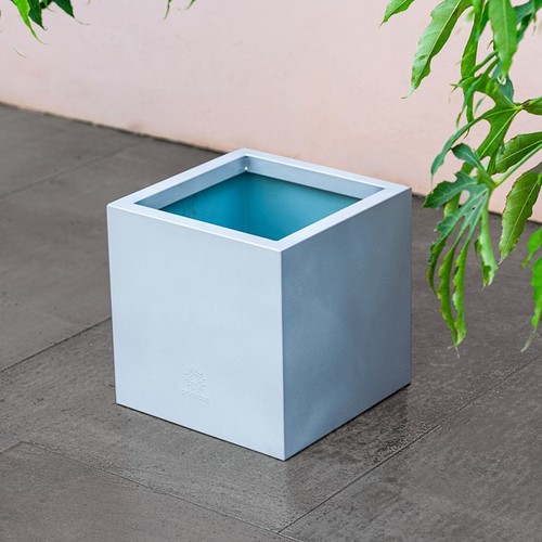 Silver cube metal planter - cube,