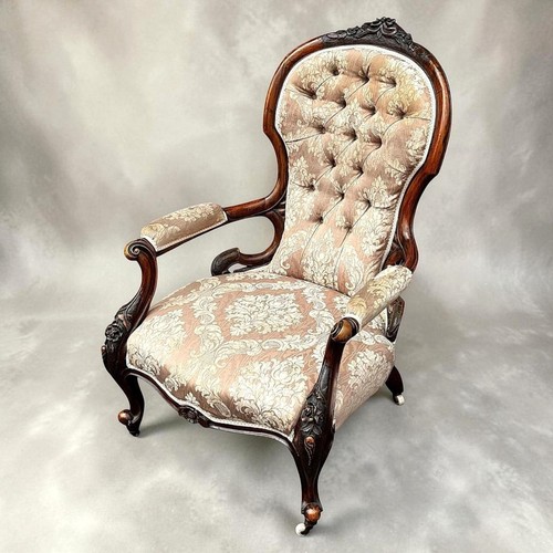 Victorian walnut open armchair - open,