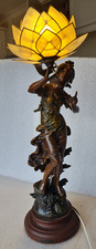 Antique French L&F Moreau French Spelter Figurine Lamp Sculpture with Capiz