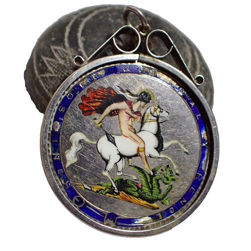 Enamelled silver crown coin - silver,