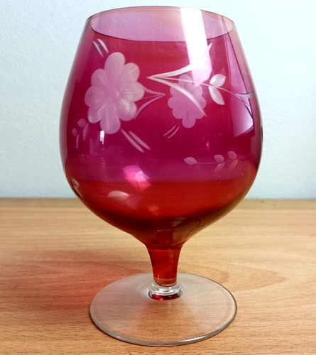 Vintage cranberry etched glass - cranberry,