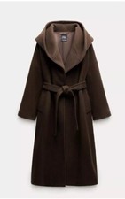 ZARA WOMAN ZW COLLECTION MANTECO WOOL MIX  COAT WITH HOOD BROWN 9202/845 XS/SNEW