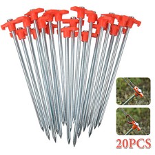 20 x Heavy Duty Hard Ground 25cm Rock Peg Hi Vis Hook Top Camping Awning Tent