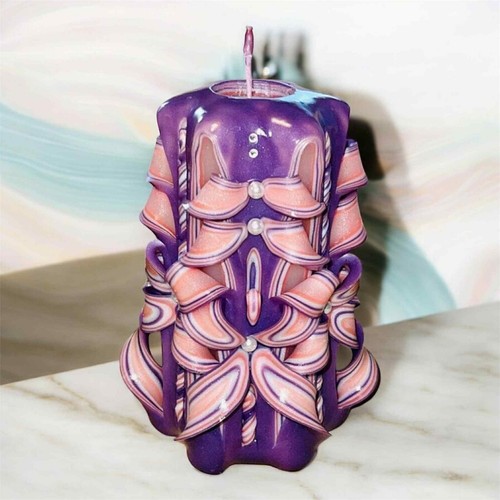 Purple lilac carved candle - purple,