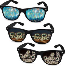 GLGHMH 3pcs Diffraction Glasses, 3D Heart Star Firework Rave Glasses, Party Sun