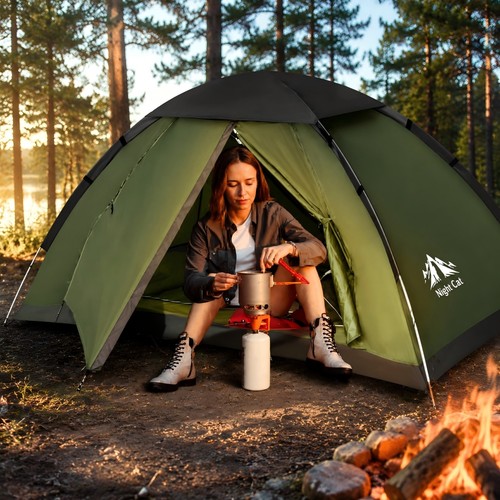 Night cat man camping tent - cat,