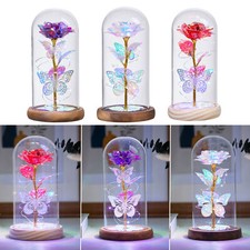 Light Up Rose Flower in Glass Dome Display Valentines Birthday Gifts for Women