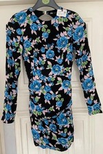 Zara Ladies Black & Blue Floral Backless Knee Length Dress Size Small