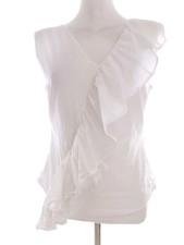 💚 IVAN GRUNDAHL Womens Bluzka Falbana Biały Bezrękawnik Bawełna 100% 10/12 💚