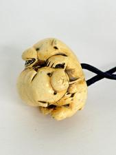 vintage NETSUKE TWO DOG Pendant Necklace on black cord