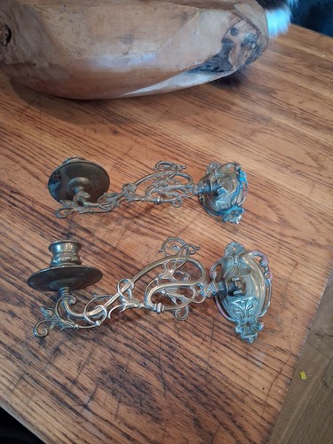 Pair vintage brass candle - pair,