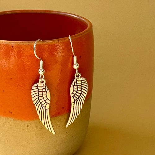 Silver angel wings earrings - silver,