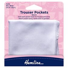 Hemline: premium quality replacement sew in Cotton Trouser Pockets: White - 2pcs