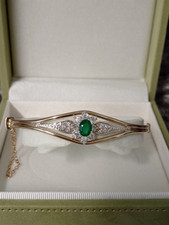 1/20 10ct Rolled Gold Orginal Antique/Vintage Emerald, Paste Bangle. (VGC) 