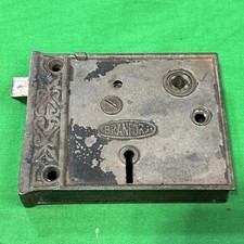 Antique Cast Iron Rectangle Surface Rim Door Lock Working Bradford Lock Works